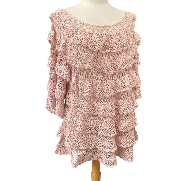 Denim 24/7 Crochet Tiered Sweater Shirt Sz L Pink Cottagecore Fairycore Dainty - Picture 7 of 15